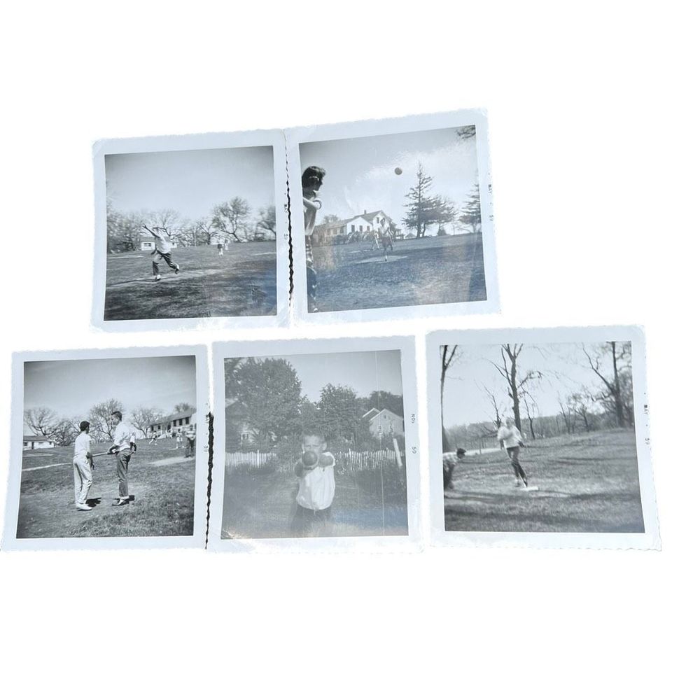 Vintage Black & White Photos Children Boys Playing Sports Running‎ Outside 1950s